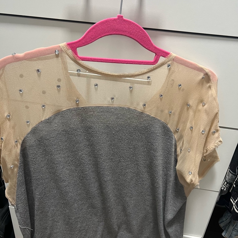 Cream Embellished Cap Sleeve T-Shirt